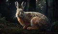 Hare genus Lepus captured in its natural habitat lighting accentuates every detail of its fur & delicate features highlighting
