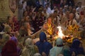 Hare Krishna followers make offering in a Temple