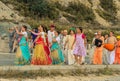Hare Krishna singings march through the street Royalty Free Stock Photo