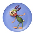 Funny rabbit compiled from vegetables on blue plate Royalty Free Stock Photo