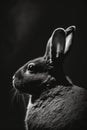 Hare rabbit animal black and white photo studio retro backlight