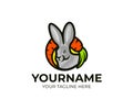 Hare, rabbit and carrot in a circle logo template. Head bunny and vegetables vector design