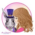 Hare or rabbit in the hat from the fairy tale Alice in Wonderla