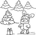 hare on skates. Christmas coloring page
