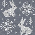 Rabbit in snowy forest jacquard seamless pattern