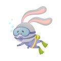 Hare Wearing Diving Suit Snorkeling Underwater Vector Illustration