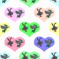 Hare and a wolf in colored hearts Valentines Day seamless vector pattern Royalty Free Stock Photo