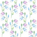 Harebell flower pattern seamless watercolor