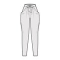 Harem pants technical fashion illustration with bow, normal waist, high rise, slash pockets, draping front, full lengths