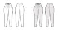Harem pants technical fashion illustration with bow, normal waist, high rise, slash pockets, draping front, full lengths