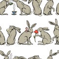 Hares seamless pattern