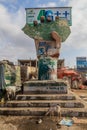 HARGEISA, SOMALILAND - APRIL 15, 2019: Somaliland Indepedence Monument shaped as the country in Hargeisa, capital of