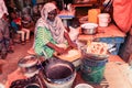 Local Woman making Pita Bread on the Food Market Royalty Free Stock Photo