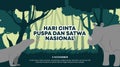 Hari cinta puspa dan satwa nasional or Indonesia national plant and animal love day with forest and animals