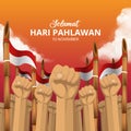 Hari pahlawan nasional or Indonesia heroes day background with fist and sharpen bamboo Royalty Free Stock Photo