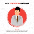 Hari Pendidikan Nasional or Indonesian National Education Day with an illustration of Ki Hajar Dewantara