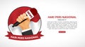 Hari Pers Nasional or Indonesia National Press Day background with a hand and microphone Royalty Free Stock Photo