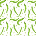 Haricot bean seamless pattern. Green pod endless background, texture.