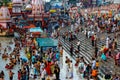 Haridwar, India - August 20, 2009: crowd on the banks of the Ganges for the rite of the sacred bath at Haridwar, Uttarakhand, Royalty Free Stock Photo