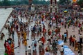 Haridwar, India - August 20, 2009: crowd on the banks of the Ganges for the rite of the sacred bath at Haridwar, Uttarakhand,