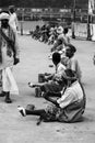 Haridwar, India - August 20, 2009: row of beggars begging at Haridwar, Uttarakhand, India