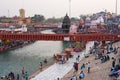 Holy ghats and temples at Haridwar, India, sacred town for Hindu religion. Pilgrims praying and bathing in the Ganges River. Royalty Free Stock Photo