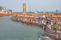 People taking bath in holy river Ganga at Har Ki Pauri Ghat during Maha Shivratri and Kanwar Yatra.