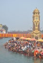 People taking bath in holy river Ganga at Har Ki Pauri Ghat during Maha Shivratri and Kanwar Yatra.