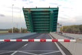 Haringvliet bridge drawbridge beginning to lower in Zuid Holland