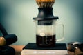 Hario V60 Immersion Dripper preparing coffee on the blurred background Royalty Free Stock Photo