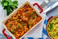 Harissa lamb chops with chickpeas and minted couscous Royalty Free Stock Photo