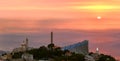 Harissa Marial sanctuary, and saint peter and Paul Melkite church, Daaroun, Lebanon, at sunset