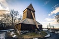 Harkeberga - March 29, 2018: Tower of the old church of Harkeberga, Sweden Royalty Free Stock Photo