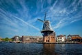 Harlem landmark windmill De Adriaan on Spaarne river. Harlem,