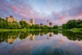 Harlem Meer at sunset, in Central Park, Manhattan, New York City