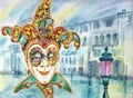 Harlequin mask on the background of the Venetian landscape