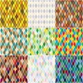 Harlequin's polychromatic mosaic patchwork, multi-colored seamless patterns, set of colorful tiles.