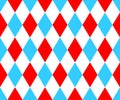 Harlequin seamless pattern. Circus background with with blue, red and and white rhombus. Clown, joker or jester