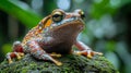 Harlequin Toad Resting on a Mossy Rock, Its Bright Patterns Glowing in Soft Rainforest Light Royalty Free Stock Photo