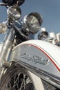 Harley-Davidson Heritage Softail motorcycle, featuring the triple headlight assembly and telescopic suspension Royalty Free Stock Photo