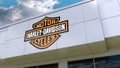 Harley-Davidson, Inc. logo on the modern building facade. Editorial 3D rendering