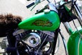 Harley-davidson logo text and sign brand on custom paint tank green Motorcycle chrome