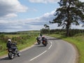 Harley Davidson Motorbikes on a Country Road near to Friockheim in Angus as part of the Brechin Harley Davidson in the City Meet.