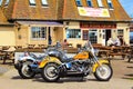 Harley-Davidson motorcycles in front of a pub Folkestone England Royalty Free Stock Photo