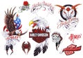 Harley Davidson oldskool tattoo set. Set of labels and elements. Vector set illustration template tattoo.