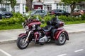 Harley-Davidson Trike Motorcycle parked on street, front side view Royalty Free Stock Photo