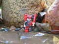 Harley Quinn Lego figure holding a baseball racket in a rocky rainforest