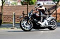 Harley rider in motion. motorcycle festival and convention in Budapest. 120th HD anniversary