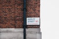 Harley Street name sign on a building wall in the City of Westmi