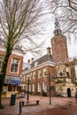 Harlingen, Netherlands - January 10, 2020. Tower of City Hall with many bells